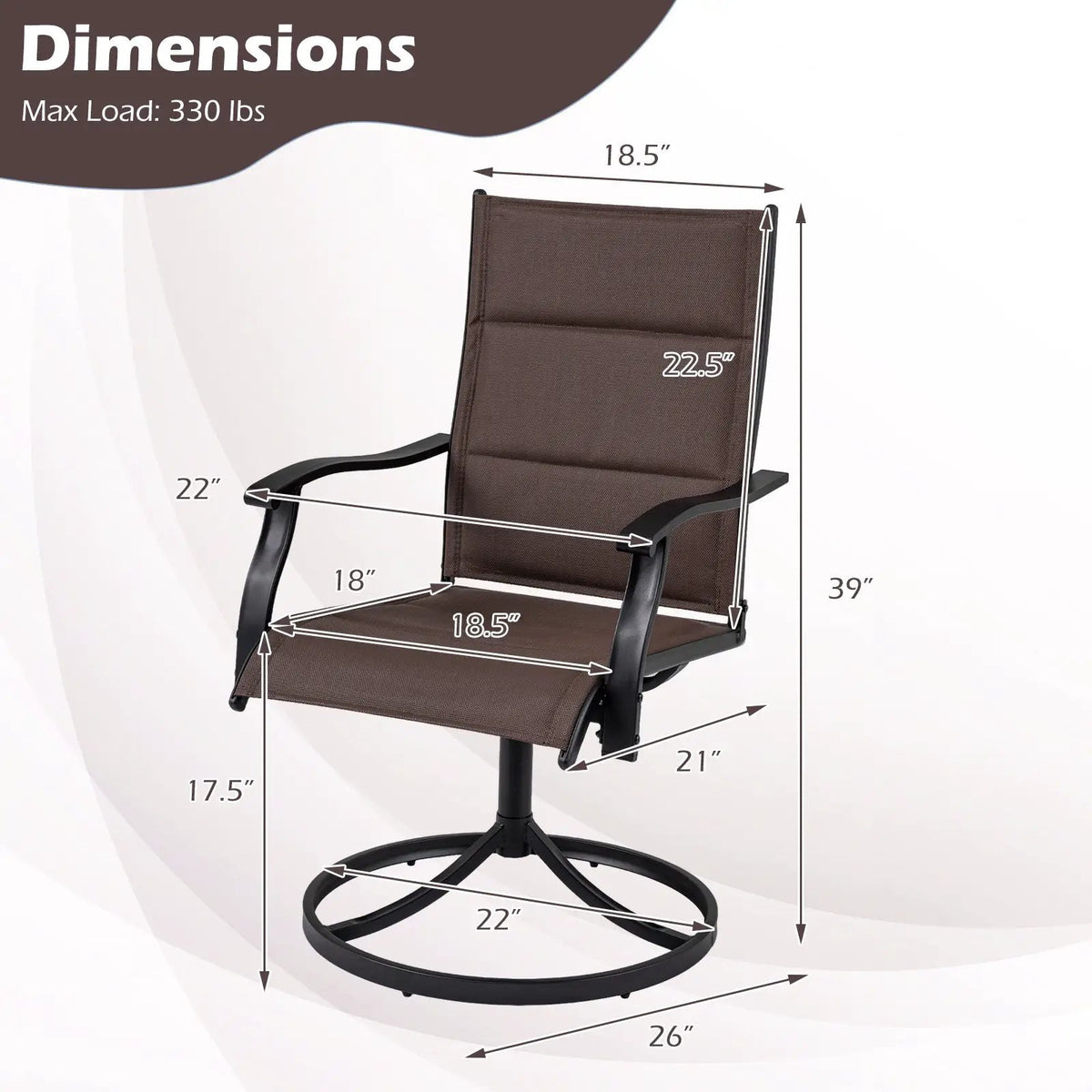 Padded Patio Swivel Chairs Set of 2 Ergonomic Outdoor Dining Chairs with Breathable Fabric, photo 8 of 16