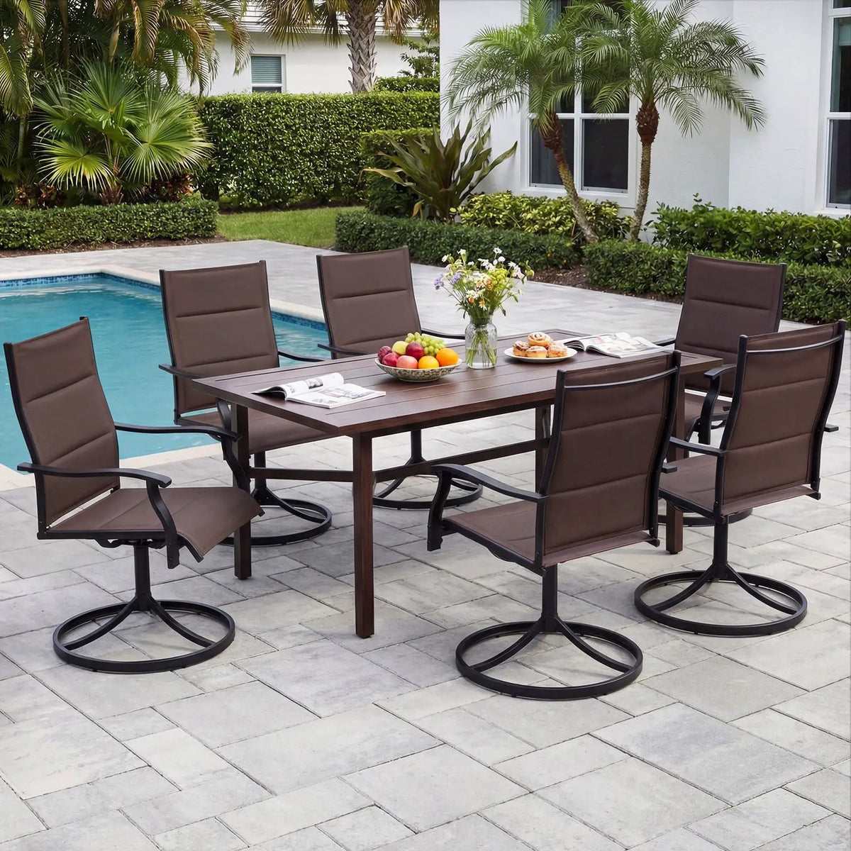 Padded Patio Swivel Chairs Set of 2 Ergonomic Outdoor Dining Chairs with Breathable Fabric, photo 10 of 16