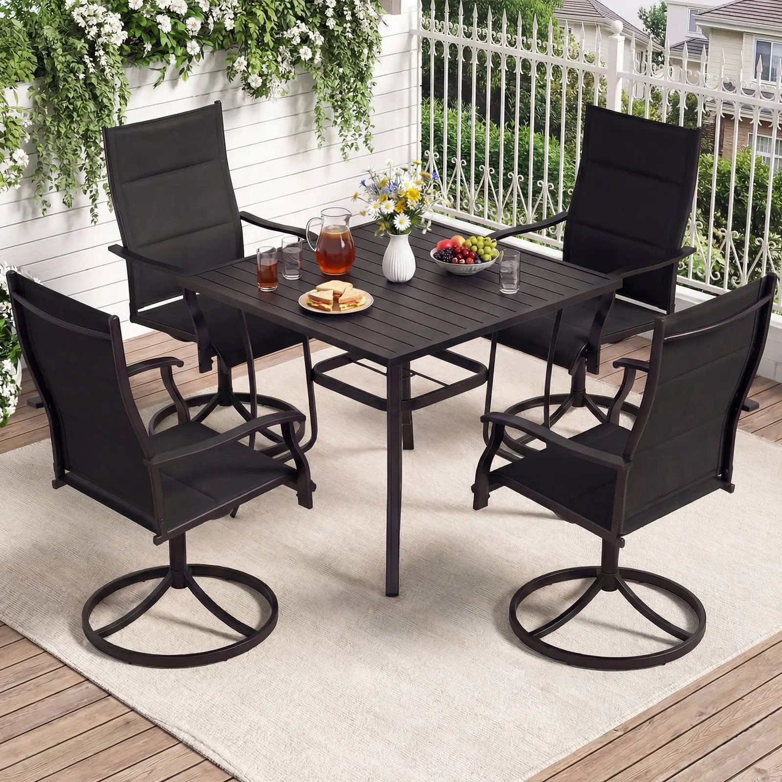 Padded Patio Swivel Chairs Set of 2 Ergonomic Outdoor Dining Chairs with Breathable Fabric by DirectDeals