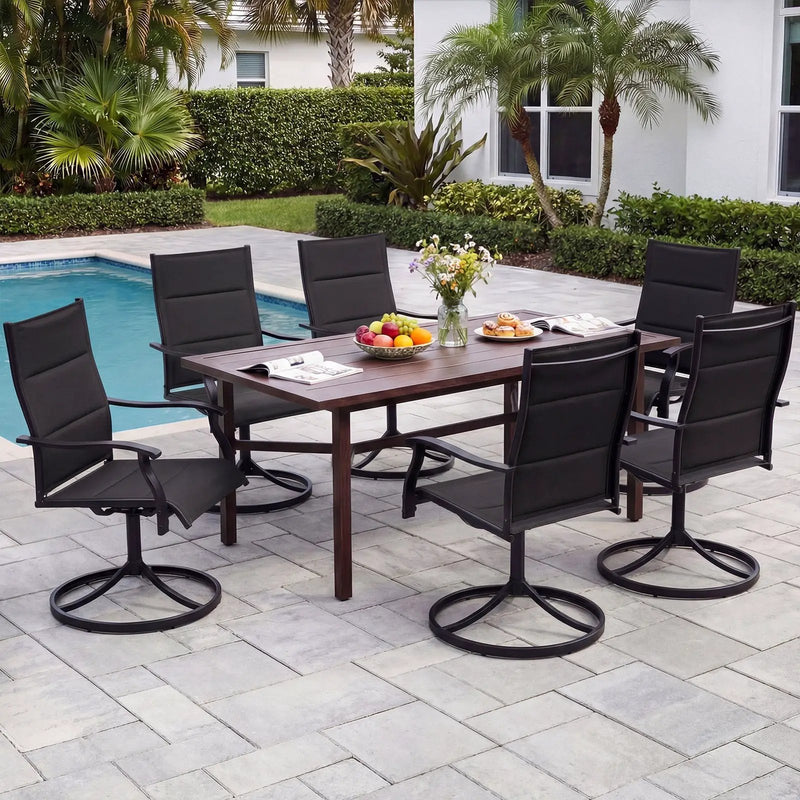 Padded Patio Swivel Chairs Set of 2 Ergonomic Outdoor Dining Chairs with Breathable Fabric by DirectDeals