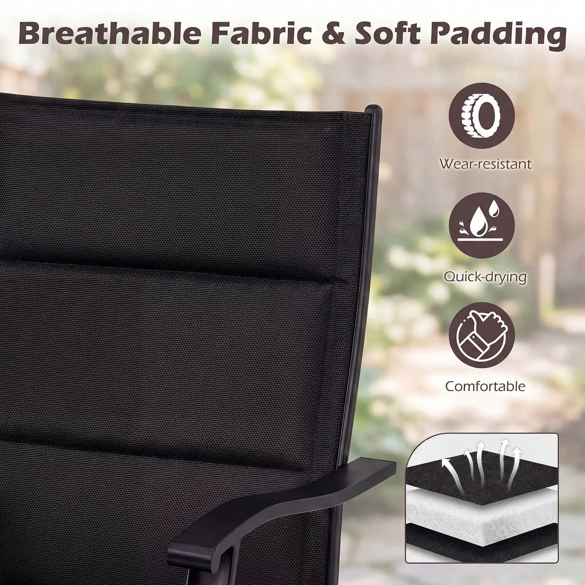 Padded Patio Swivel Chairs Set of 2 Ergonomic Outdoor Dining Chairs with Breathable Fabric, photo 13 of 16