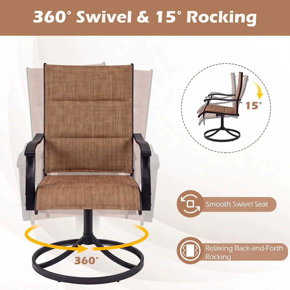 Swivel Patio Dining Chairs Set of 2 with Padded Seats, photo 4 of 14