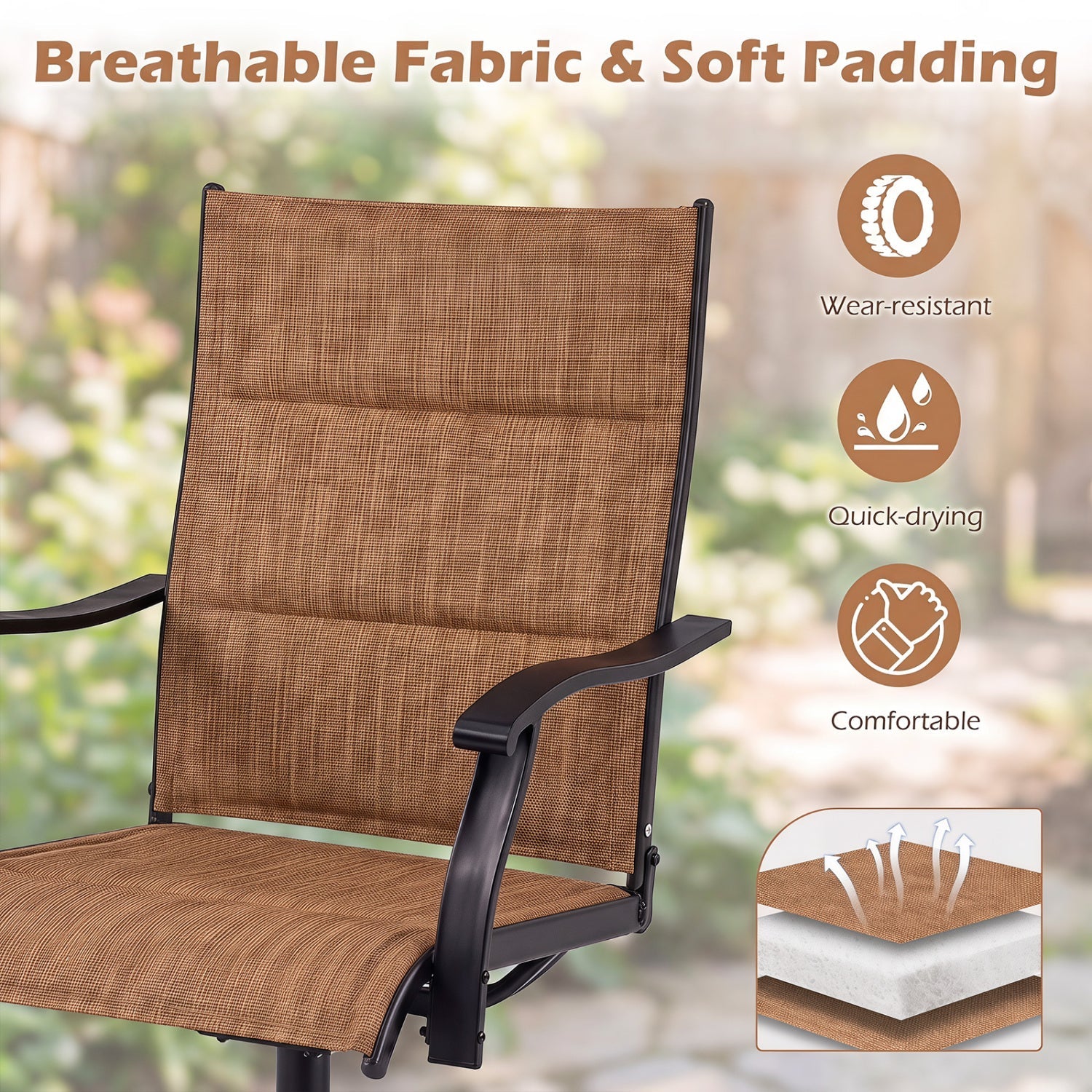Swivel Patio Dining Chairs Set of 2 with Padded Seats by DirectDeals