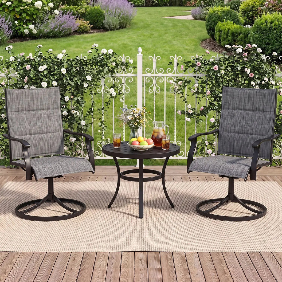 Swivel Patio Dining Chairs Set of 2 with Padded Seats, photo 8 of 14