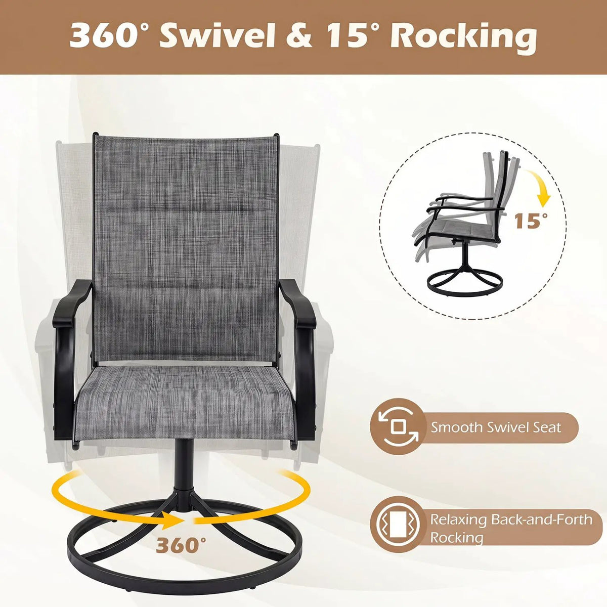 Swivel Patio Dining Chairs Set of 2 with Padded Seats, photo 11 of 14