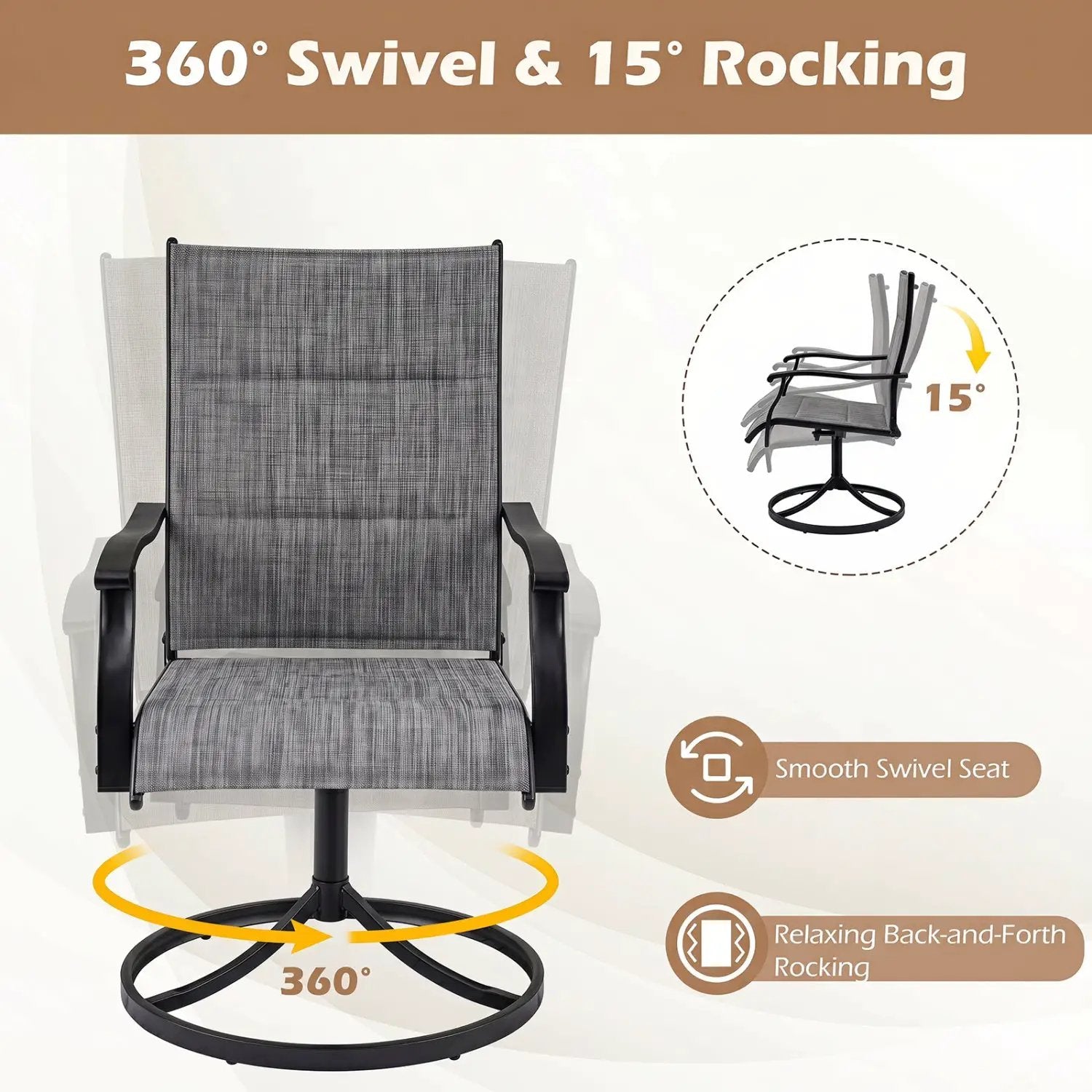 Swivel Patio Dining Chairs Set of 2 with Padded Seats by DirectDeals