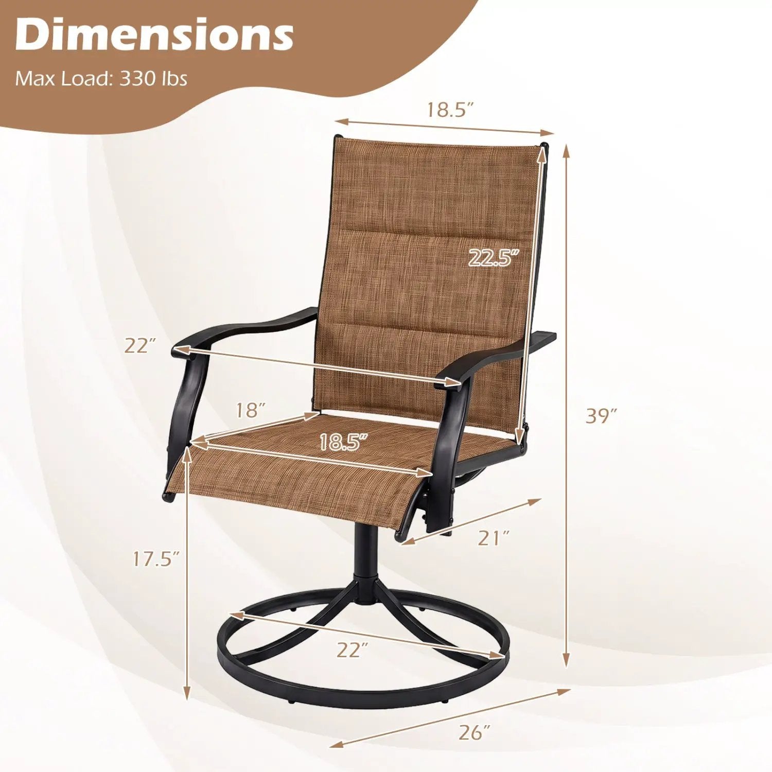 Swivel Patio Dining Chairs Set of 2 with Padded Seats by DirectDeals