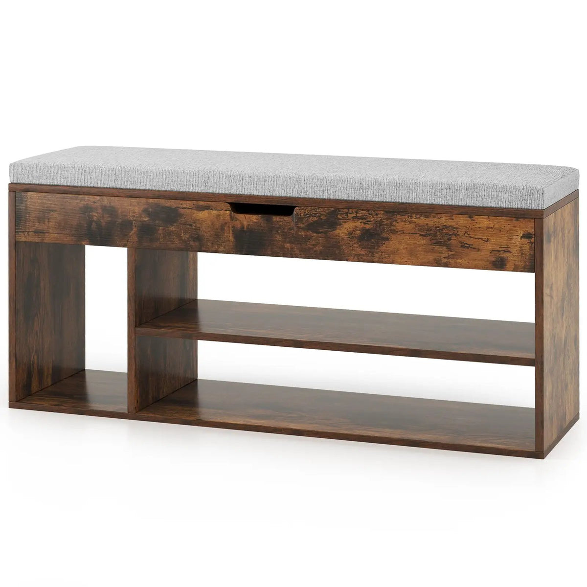 Padded Seat Shoe Bench with Hidden Storage and 3 Open Shelves, photo 3 of 9