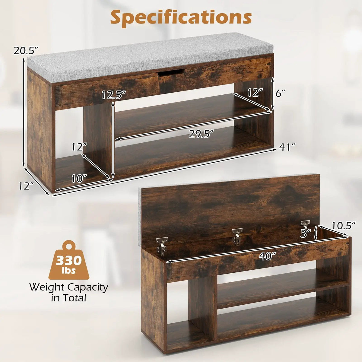 Padded Seat Shoe Bench with Hidden Storage and 3 Open Shelves, photo 5 of 9