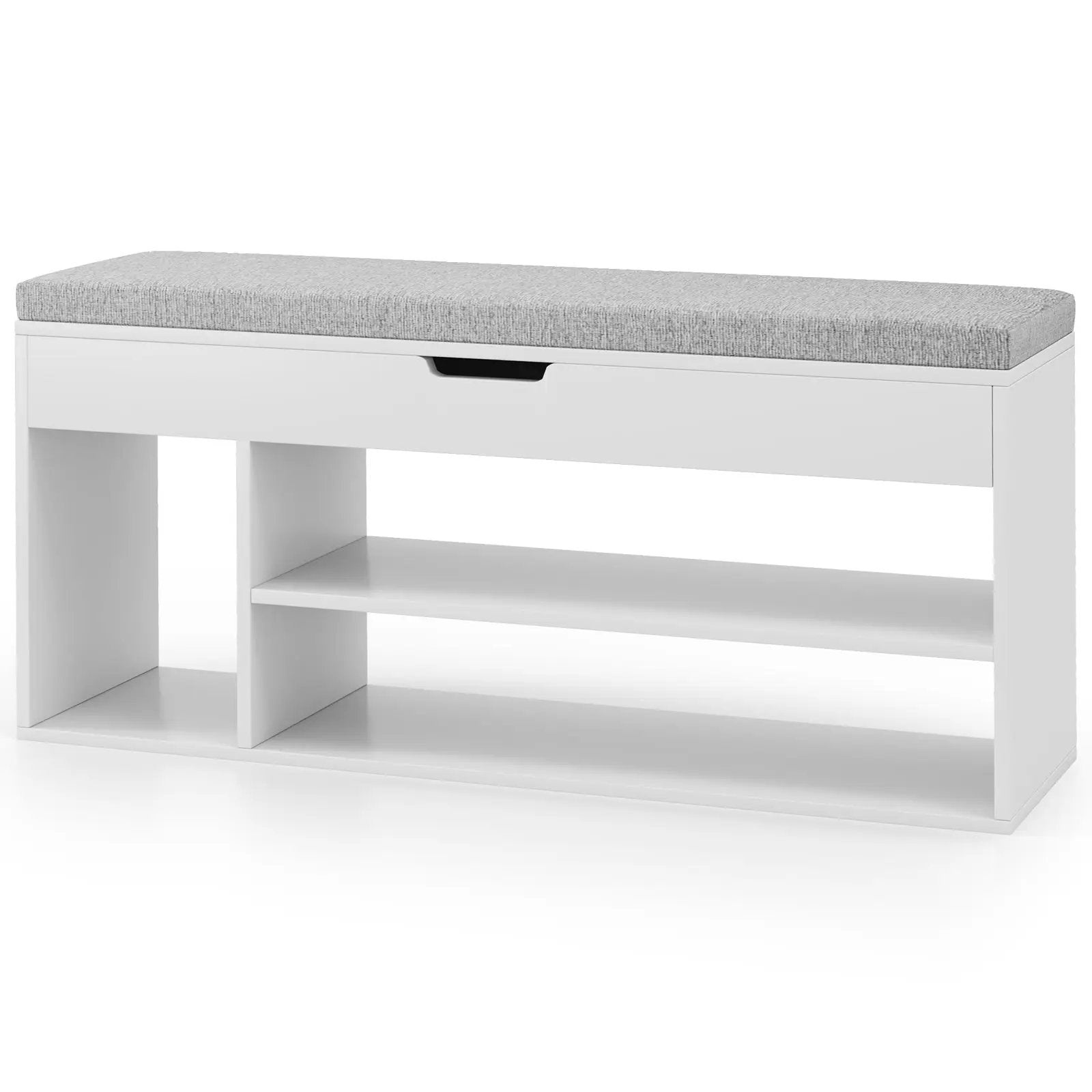 Padded Seat Shoe Bench with Hidden Storage and 3 Open Shelves by DirectDeals