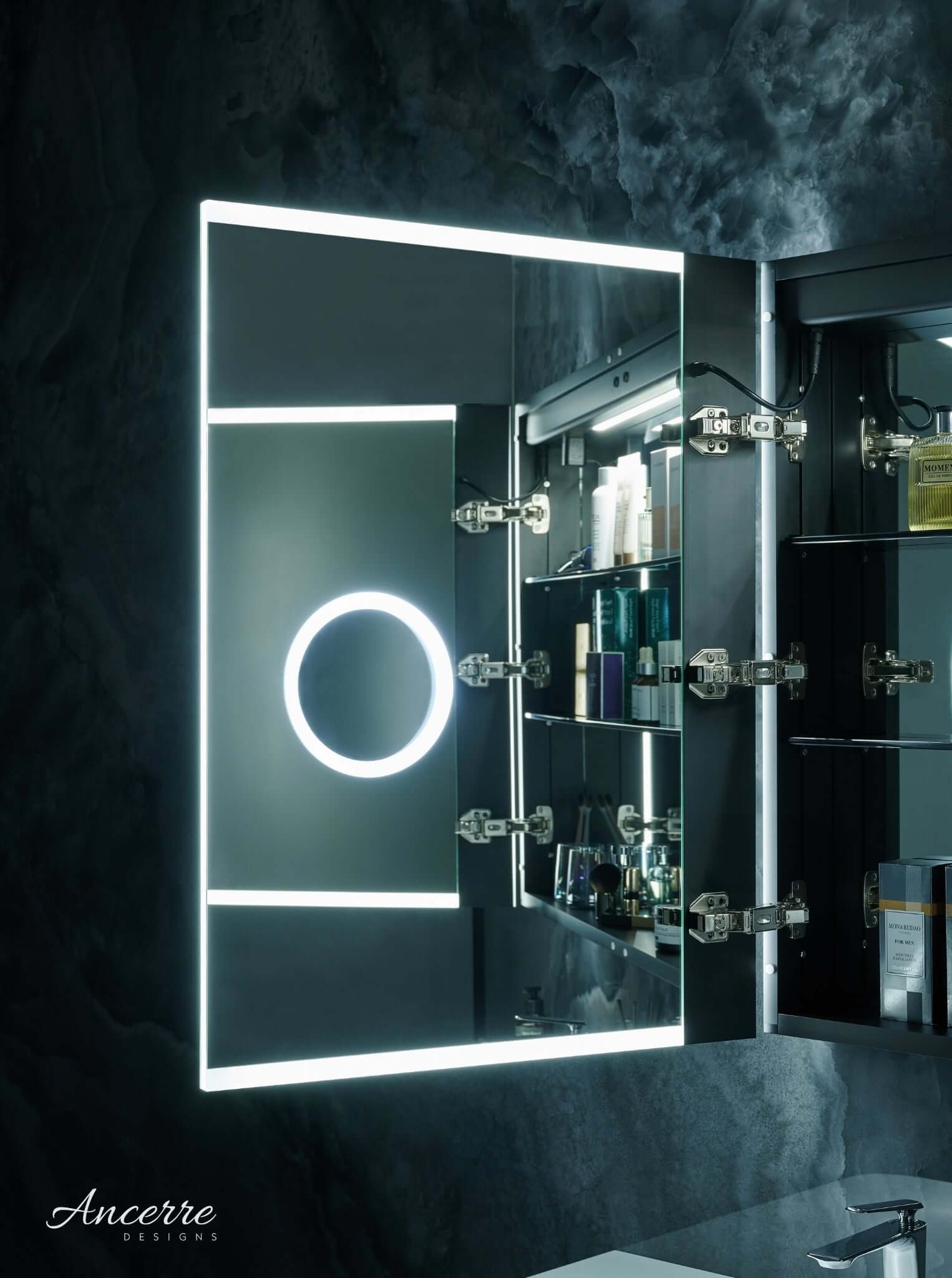 Pagani LED Mirror Cabinet with Defogger, Dimmer, Magnifier & USB outlet by Ancerre Designs