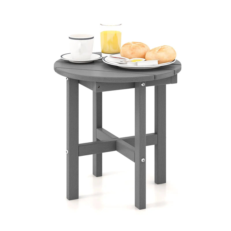 18 Inch Adirondack Round Side Table with Cross Base and Slatted Surface-Gray by DirectDeals