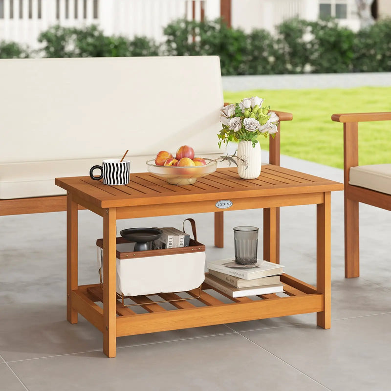 Patio Acacia Wood Coffee Table 2-Tier Rectangular Center Table by DirectDeals