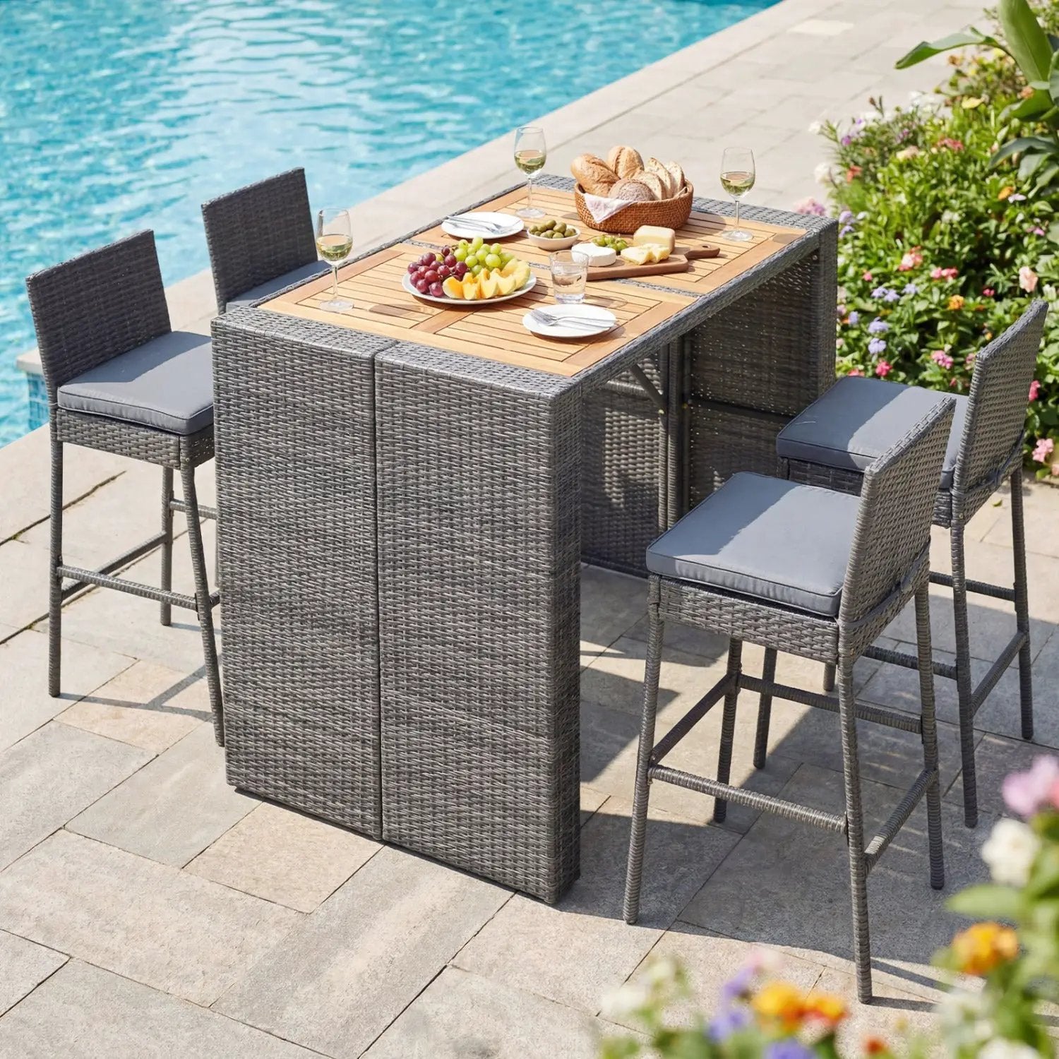 Patio Acacia Wood Dining Set for Home by DirectDeals