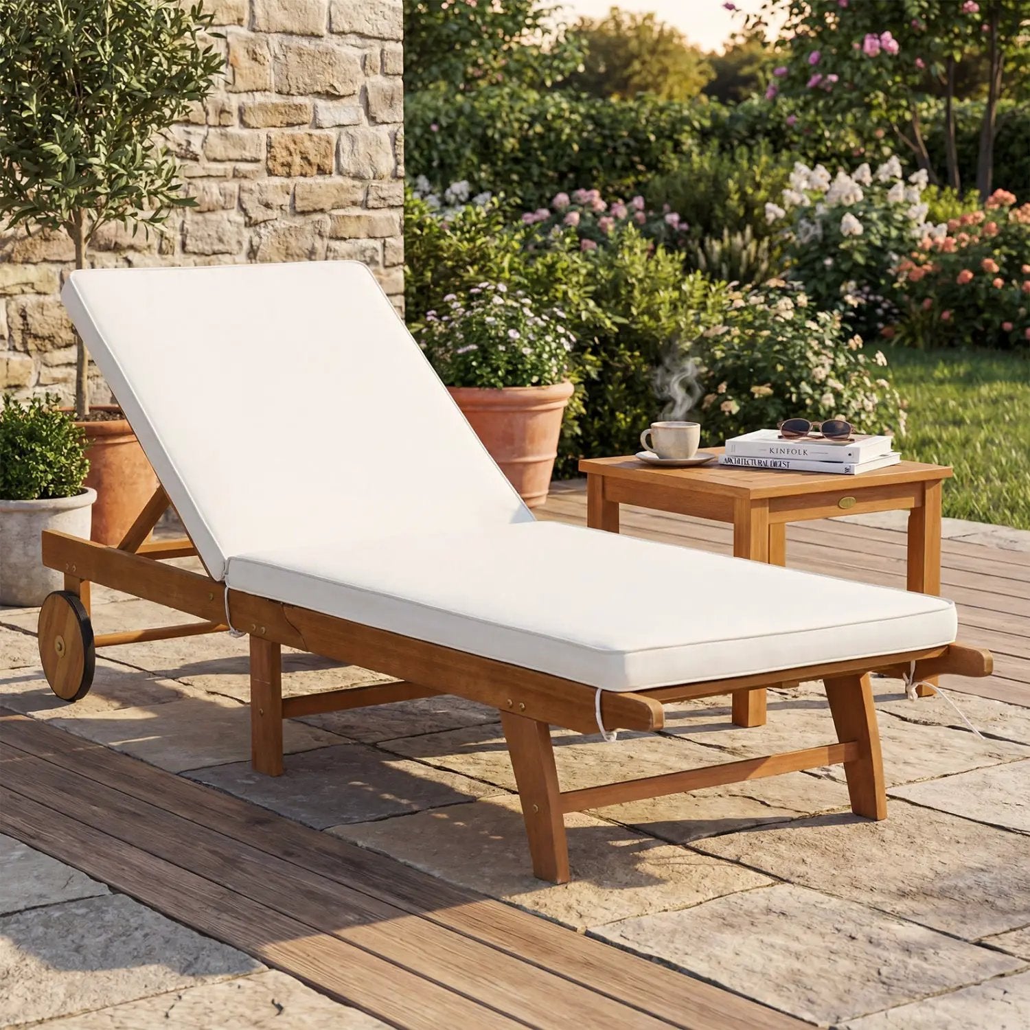 Patio Acacia Wood Lounge Chair Chaise Recliner by DirectDeals