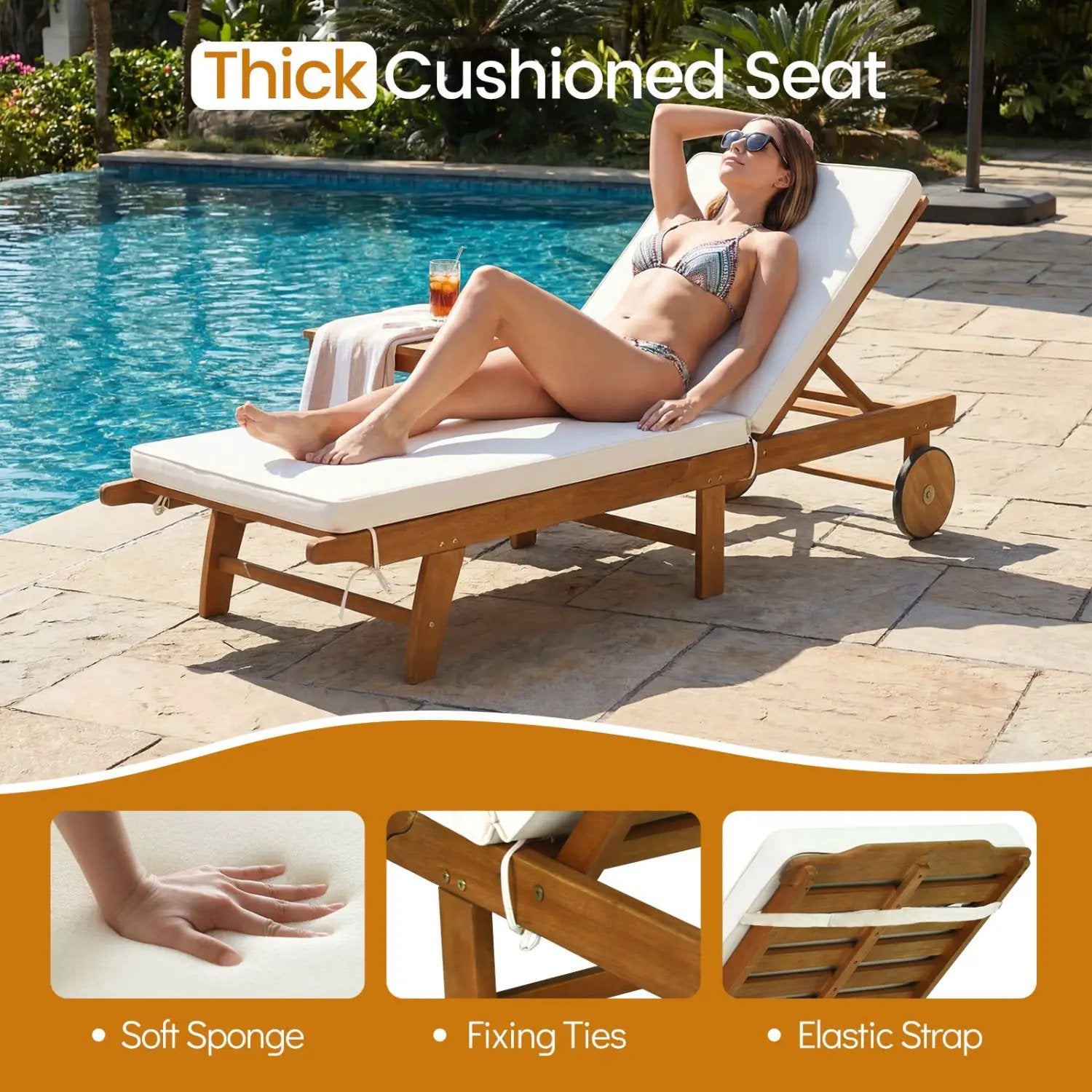 Patio Acacia Wood Lounge Chair Chaise Recliner by DirectDeals