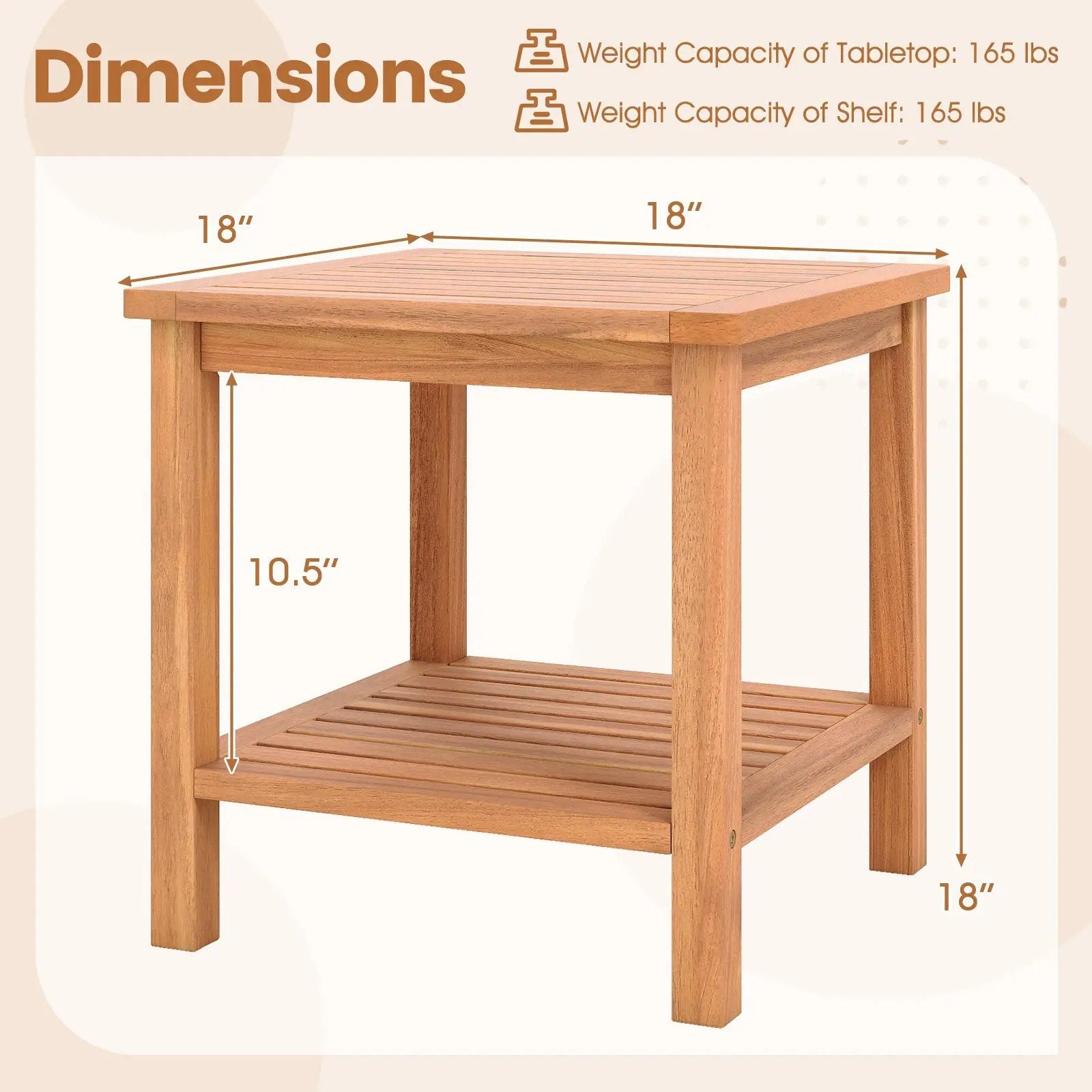 Patio Acacia Wood Side Table with Slatted Tabletop and Storage Shelf by DirectDeals