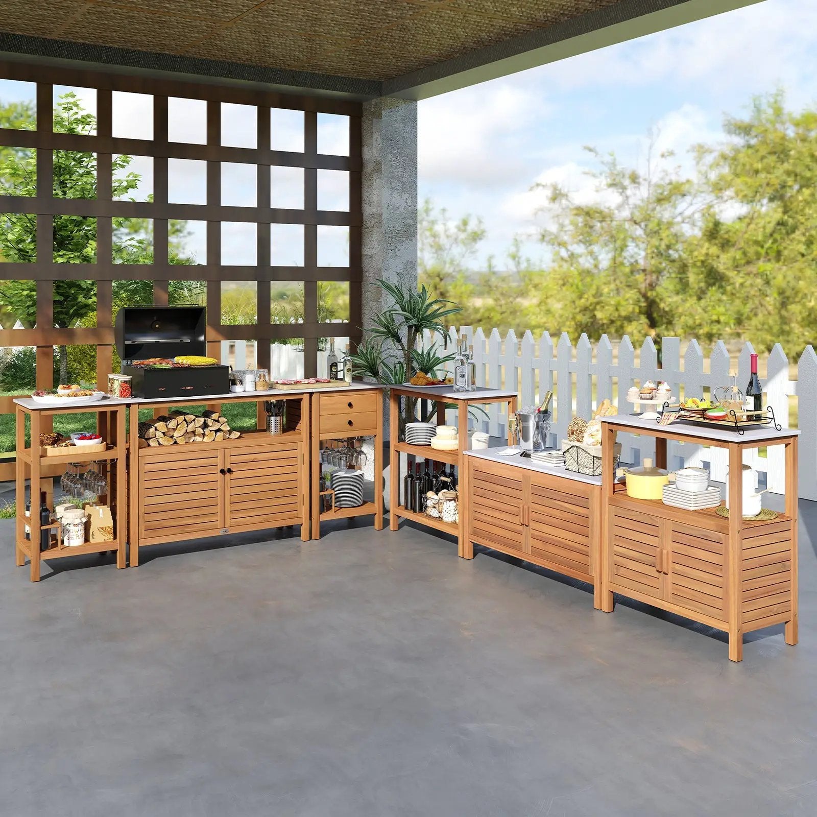 Patio Acacia Wood Storage Cabinet Patio Buffet Cabinet Bar Table by DirectDeals