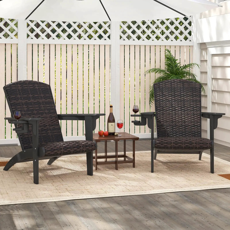 Patio Adirondack Chair with Rattan Padded Seat and Hidden Cupholder by DirectDeals