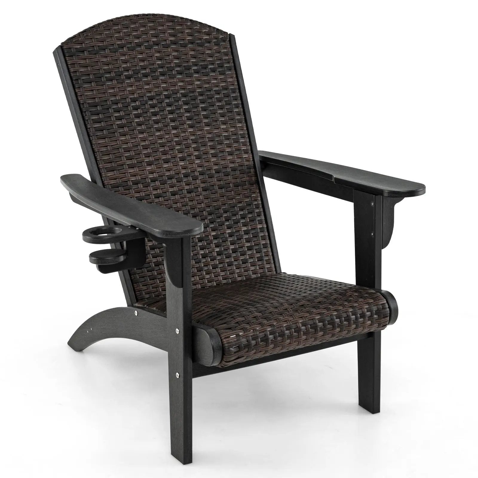 Patio Adirondack Chair with Rattan Padded Seat and Hidden Cupholder by DirectDeals