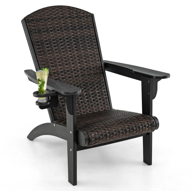 Patio Adirondack Chair with Rattan Padded Seat and Hidden Cupholder by DirectDeals