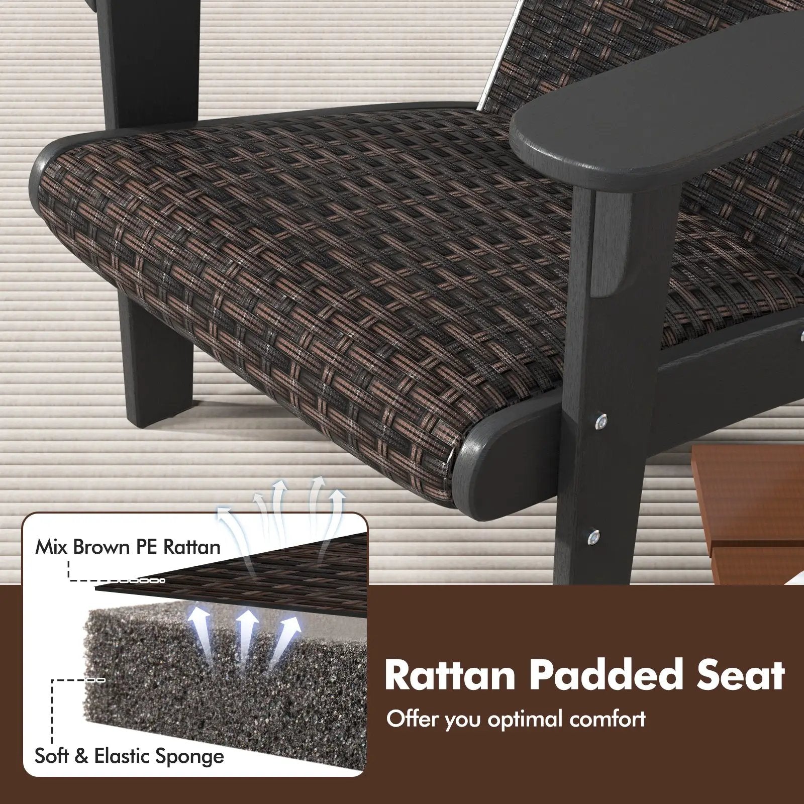 Patio Adirondack Chair with Rattan Padded Seat and Hidden Cupholder by DirectDeals