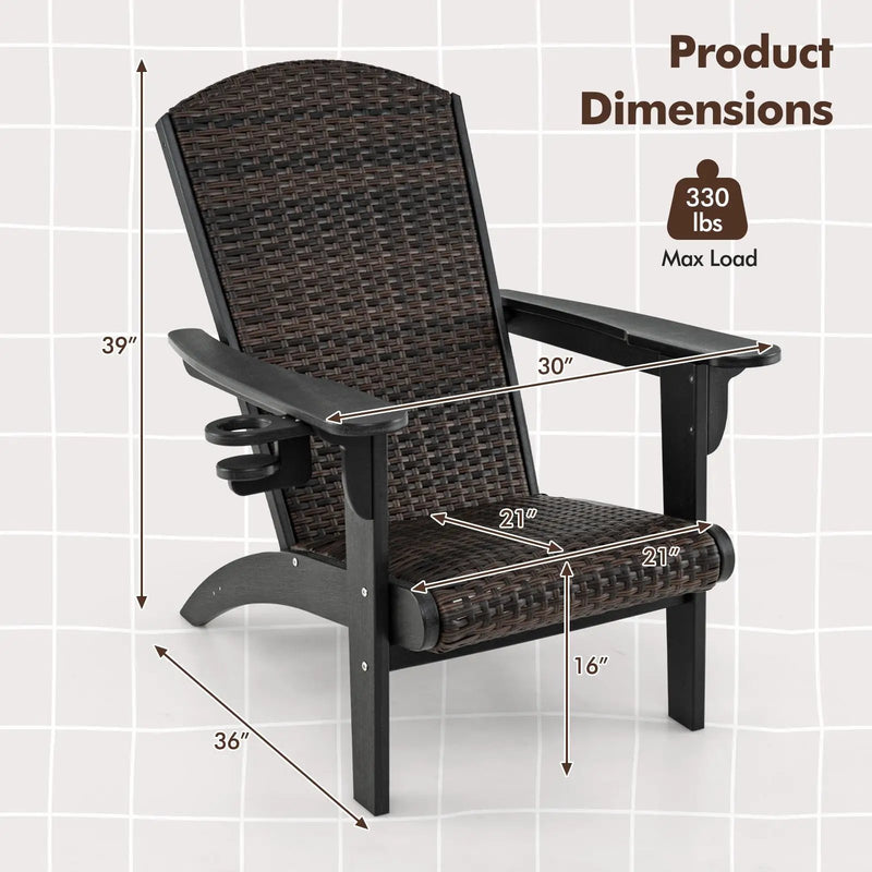 Patio Adirondack Chair with Rattan Padded Seat and Hidden Cupholder by DirectDeals
