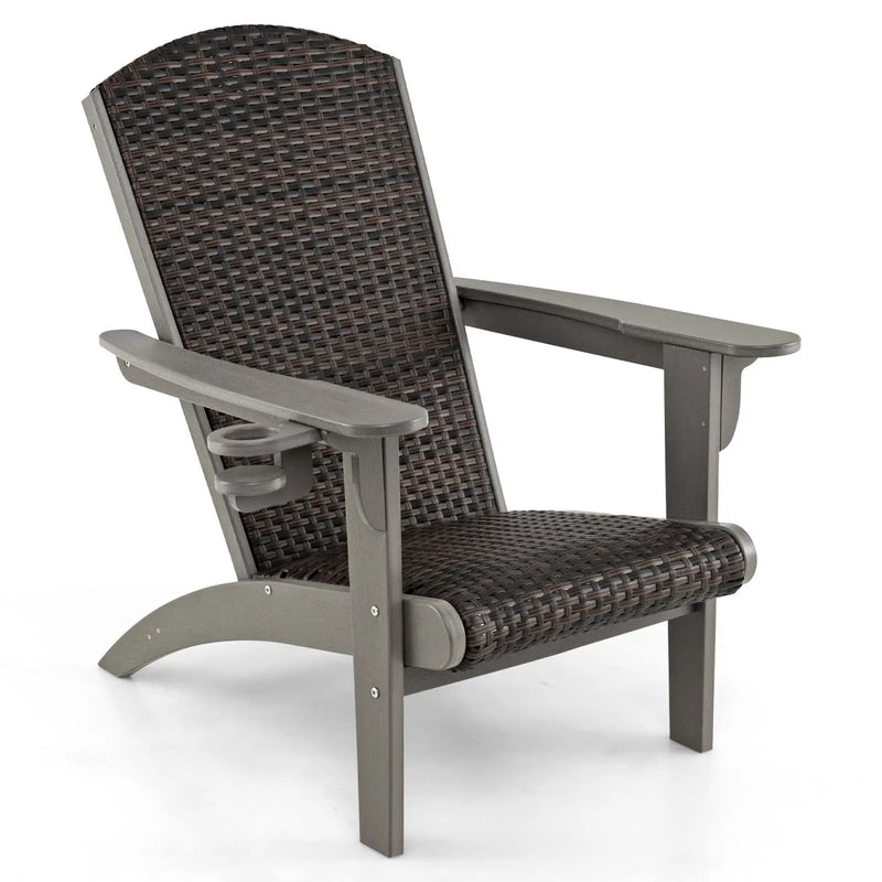 Patio Adirondack Chair with Rattan Padded Seat and Hidden Cupholder by DirectDeals