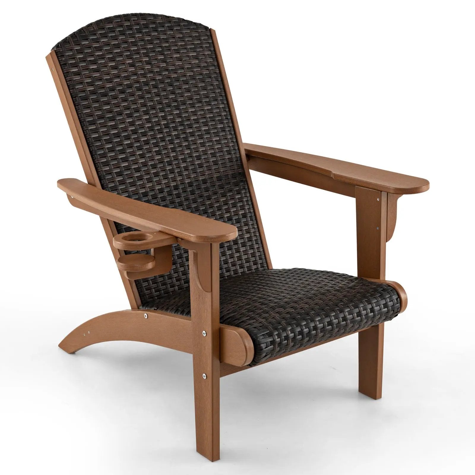 Patio Adirondack Chair with Rattan Padded Seat and Hidden Cupholder by DirectDeals