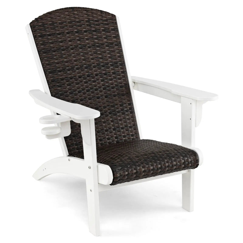 Patio Adirondack Chair with Rattan Padded Seat and Hidden Cupholder by DirectDeals