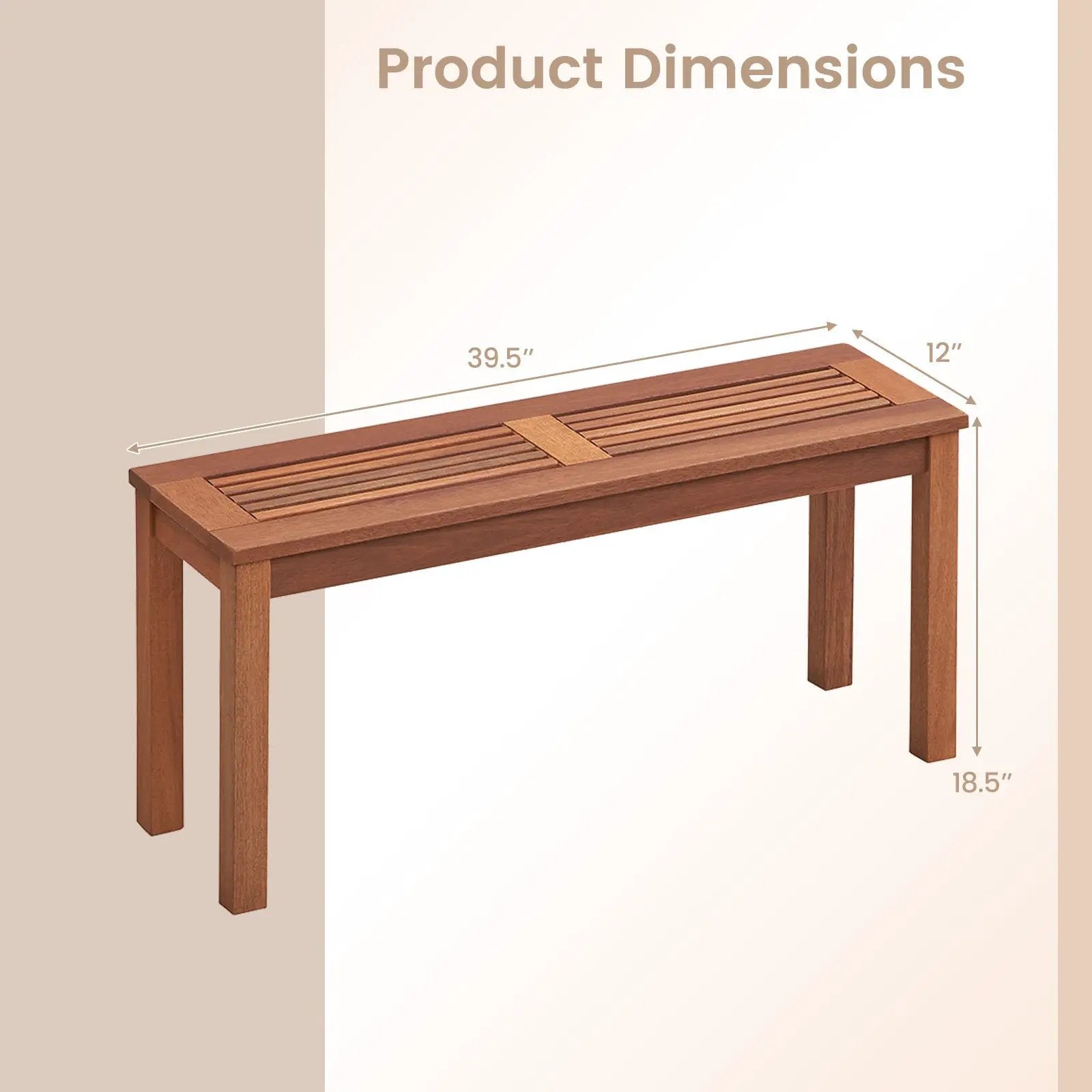 2-Seater Patio Backless Dining Bench with Breathable Slatted Seat by DirectDeals