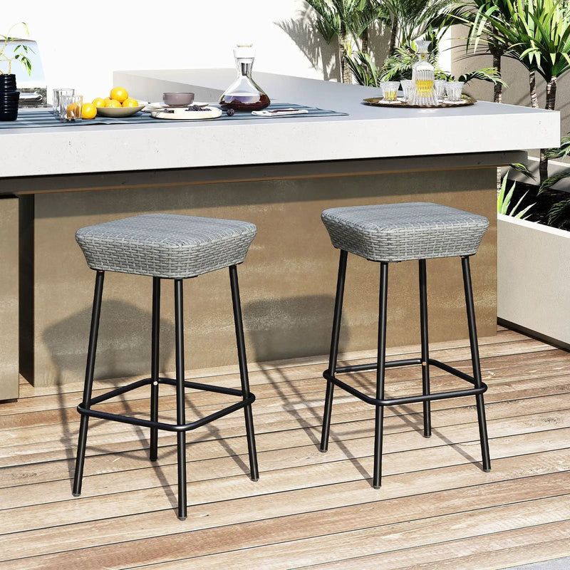 29.5 Inches Patio Bar Stools Set of 2 with Rattan Seat and Footrest by DirectDeals