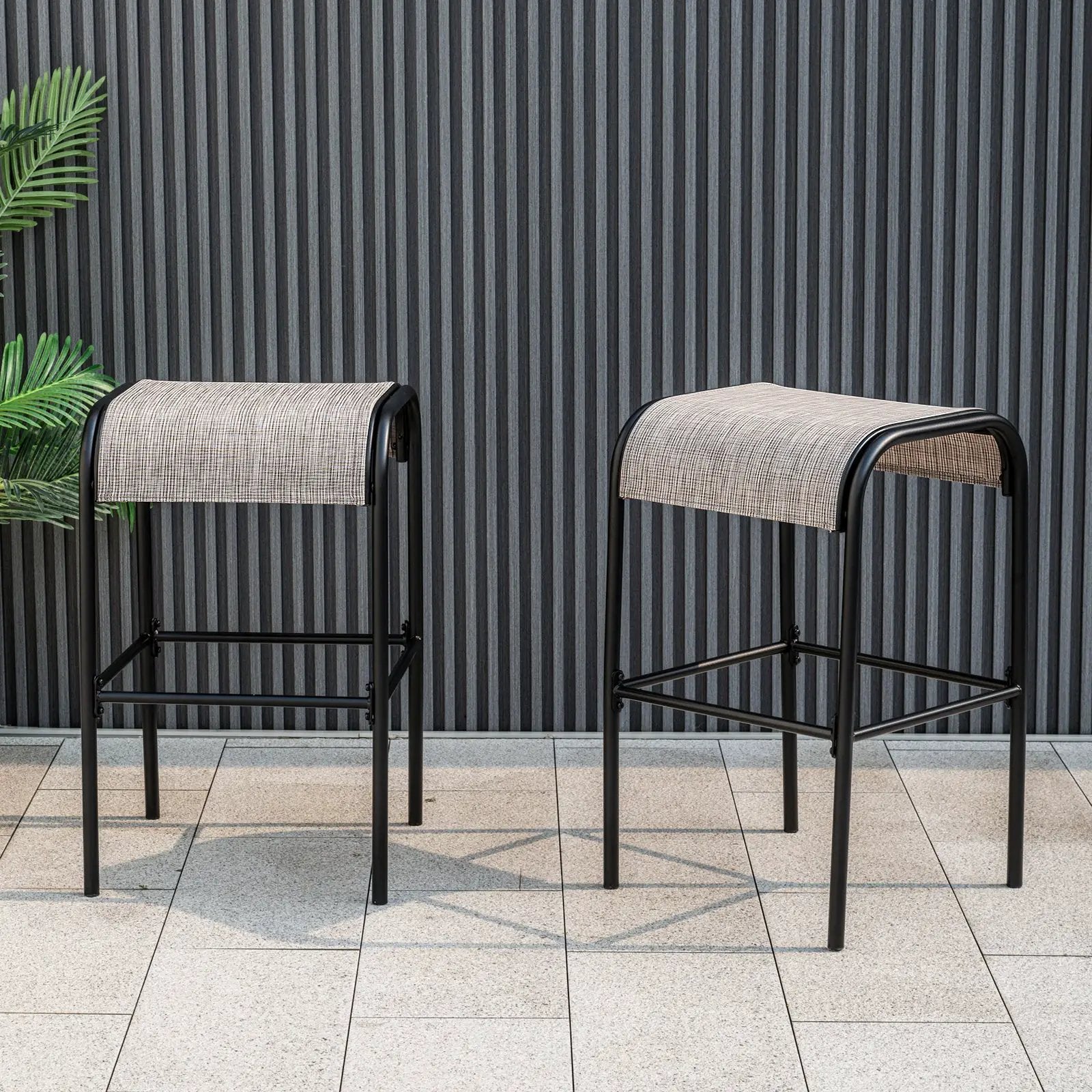 Set of 2/4 Patio Metal Bar Stools with Curved Fabric Seat by DirectDeals