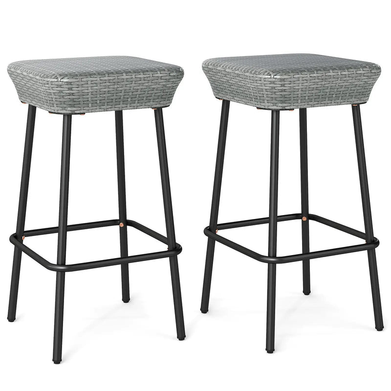 29.5 Inches Patio Bar Stools Set of 2 with Rattan Seat and Footrest by DirectDeals