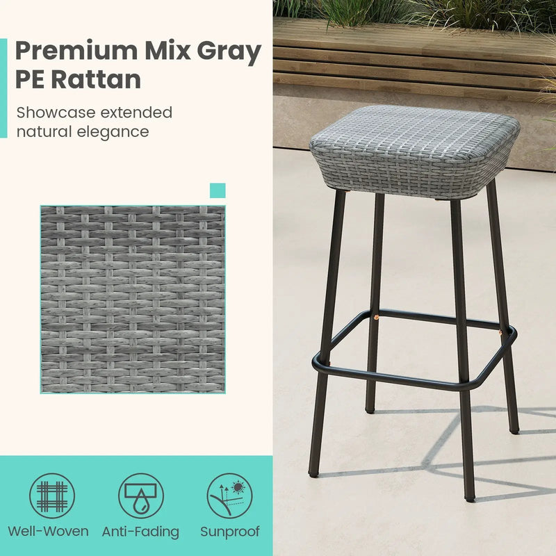29.5 Inches Patio Bar Stools Set of 2 with Rattan Seat and Footrest by DirectDeals