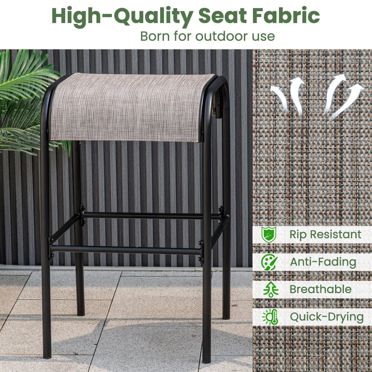 Set of 2/4 Patio Metal Bar Stools with Curved Fabric Seat, photo 6 of 7