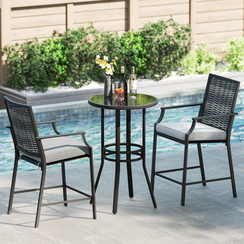 Patio Bar Stools Set of 2 Counter Height Rattan Bar Chairs with Armrest-Grey by DirectDeals