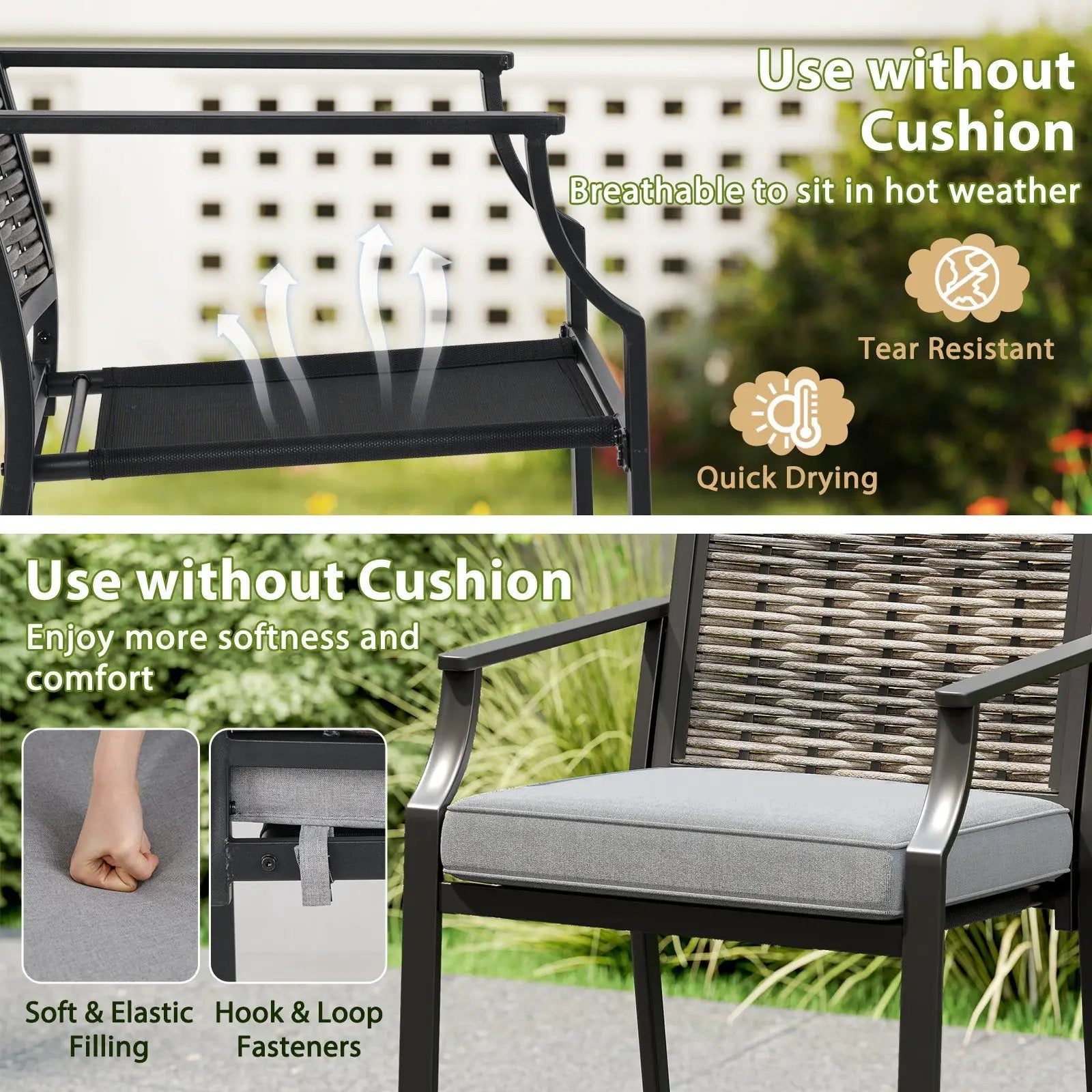 Patio Bar Stools Set of 2 Counter Height Rattan Bar Chairs with Armrest-Grey by DirectDeals