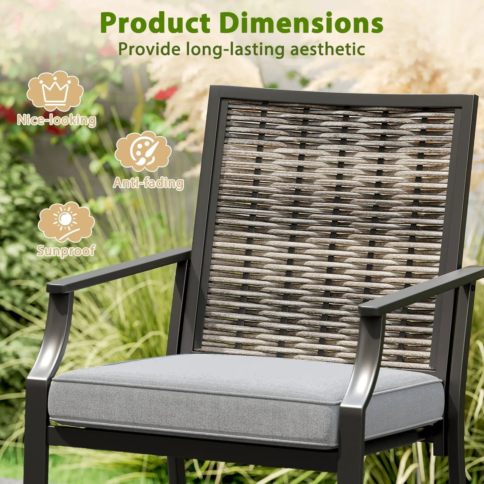 Patio Bar Stools Set of 2 Counter Height Rattan Bar Chairs with Armrest-Grey by DirectDeals