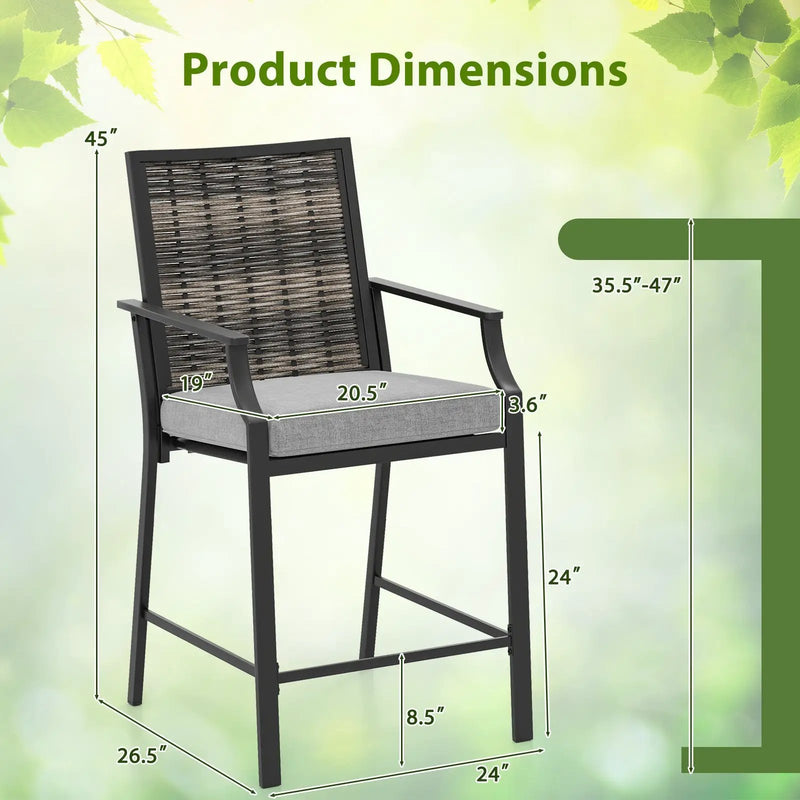 Patio Bar Stools Set of 2 Counter Height Rattan Bar Chairs with Armrest-Grey by DirectDeals