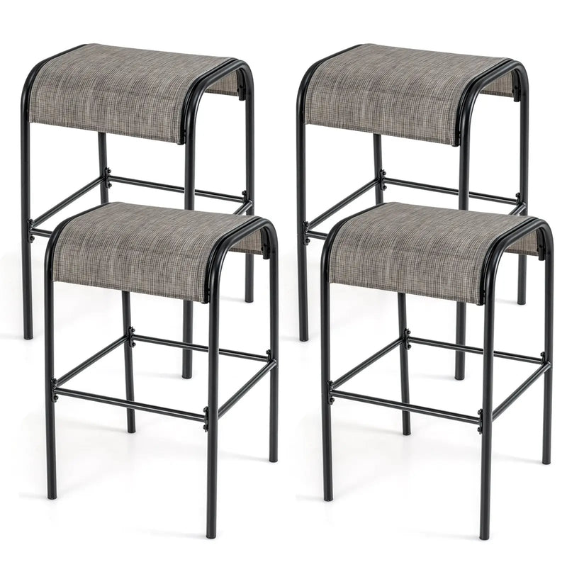 Set of 2/4 Patio Metal Bar Stools with Curved Fabric Seat by DirectDeals