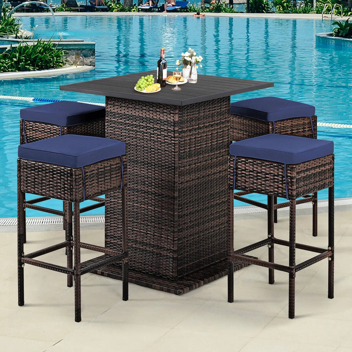5 Pieces Patio Rattan Bar