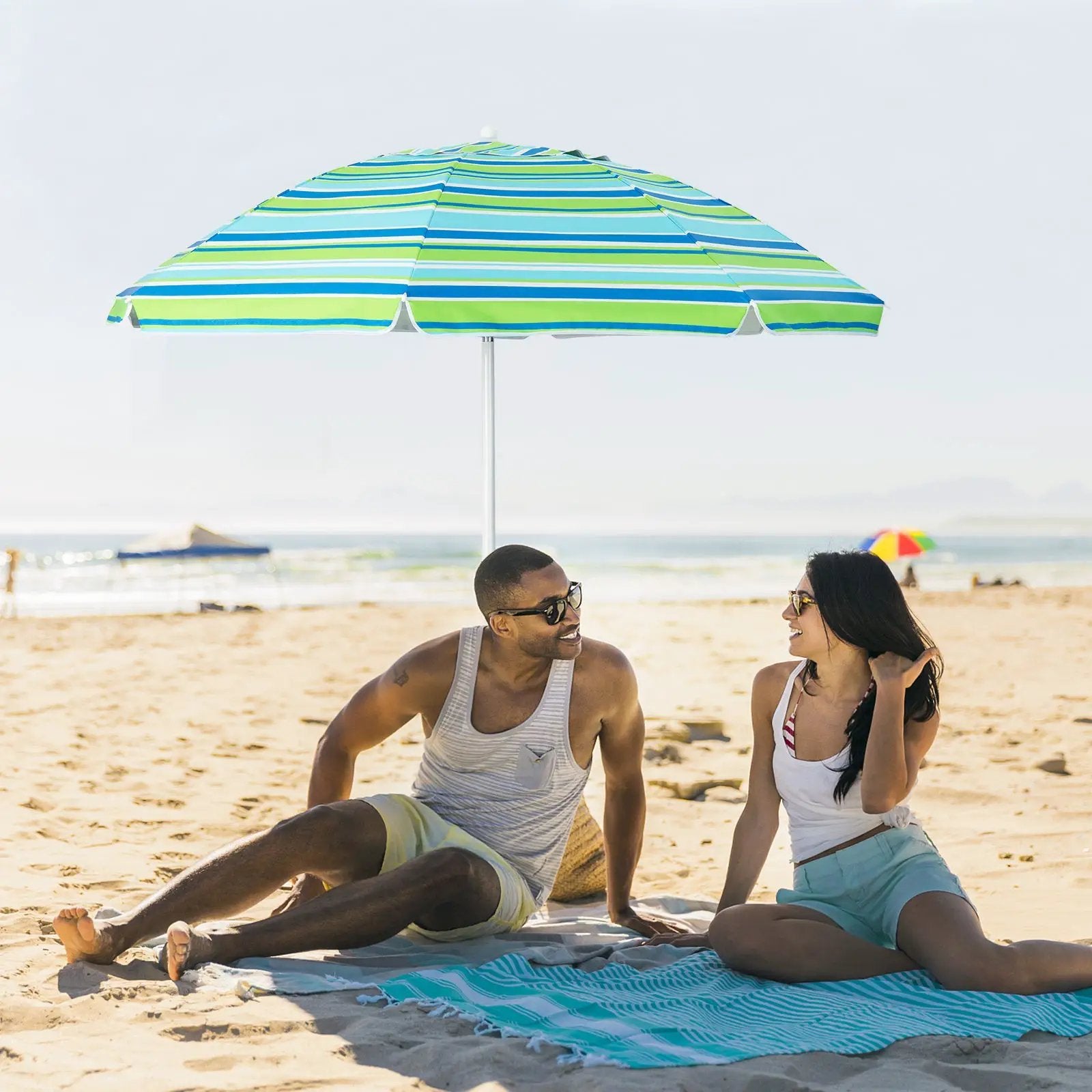 6.5 Feet Patio Beach Umbrella with Waterproof Polyester Fabric by DirectDeals