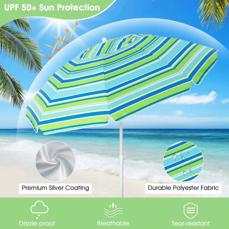 6.5 Feet Patio Beach Umbrella with Waterproof Polyester Fabric by DirectDeals