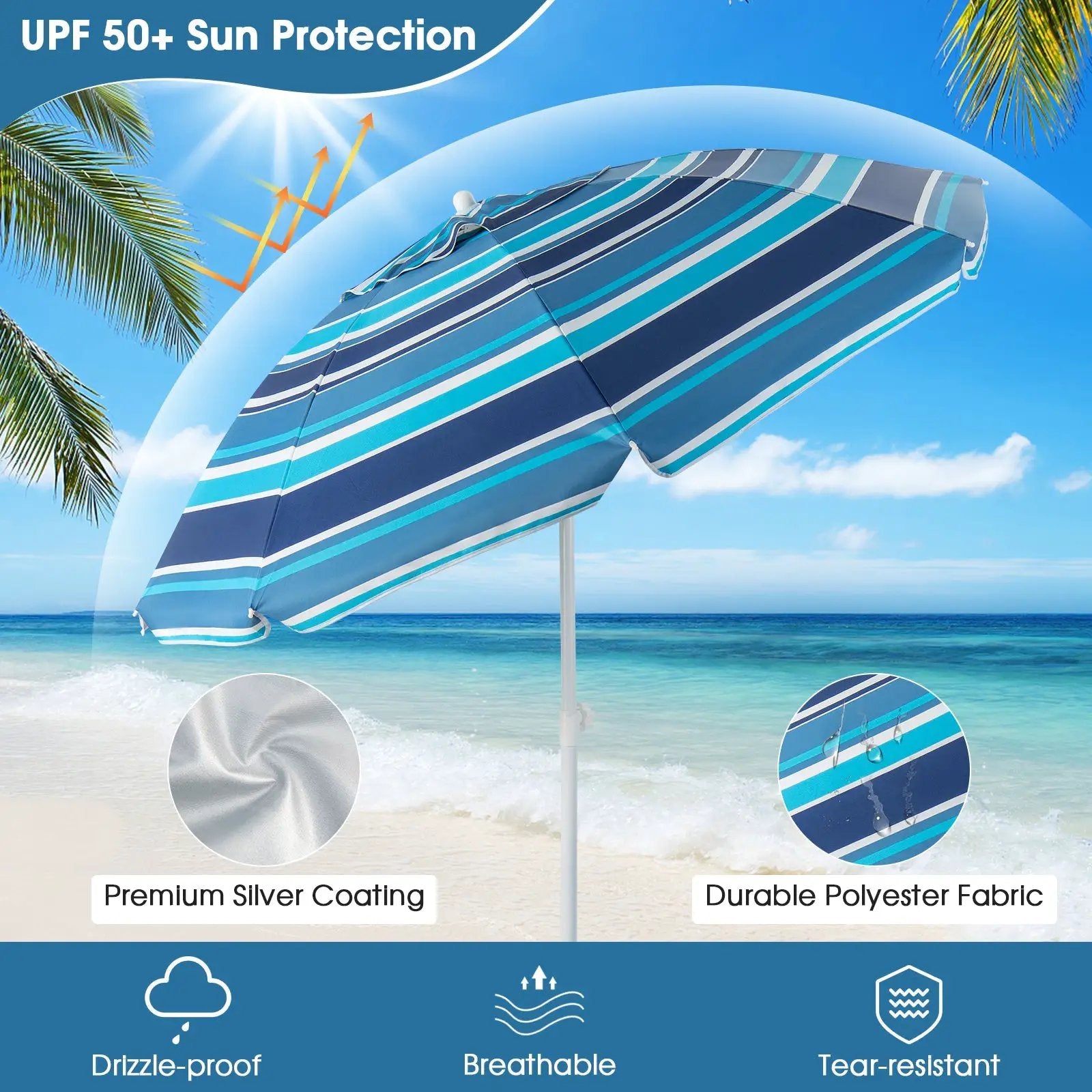 6.5 Feet Patio Beach Umbrella with Waterproof Polyester Fabric by DirectDeals