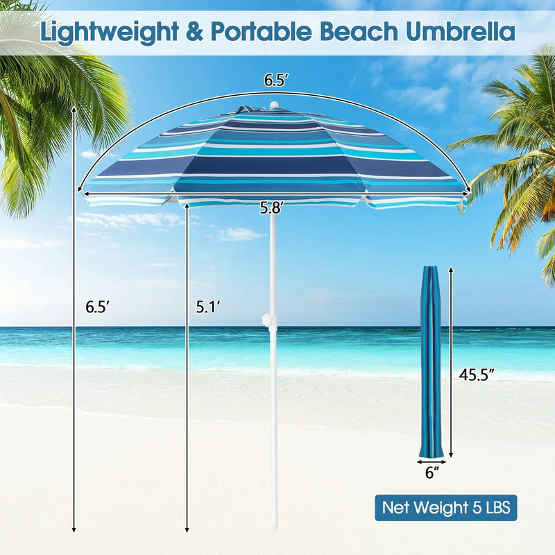 6.5 Feet Patio Beach Umbrella with Waterproof Polyester Fabric by DirectDeals