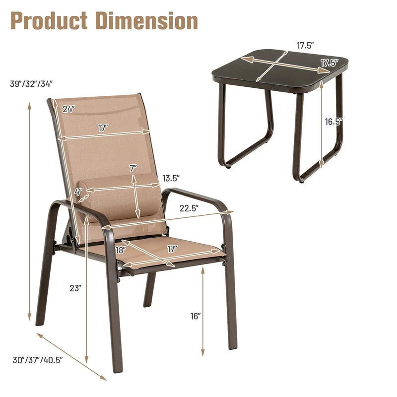 3 Pieces Patio Bistro Furniture Set with Adjustable Backrest by DirectDeals