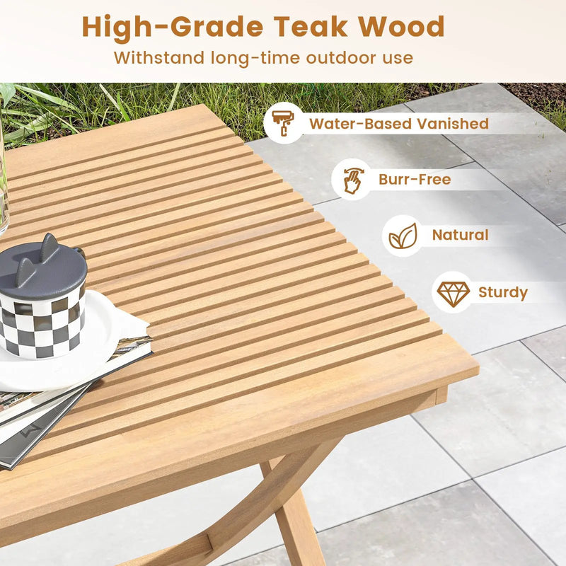 27.5 Inch Indonesia Teak Patio Bistro Table with Slatted Tabletop and Sturdy Wood Frame by DirectDeals