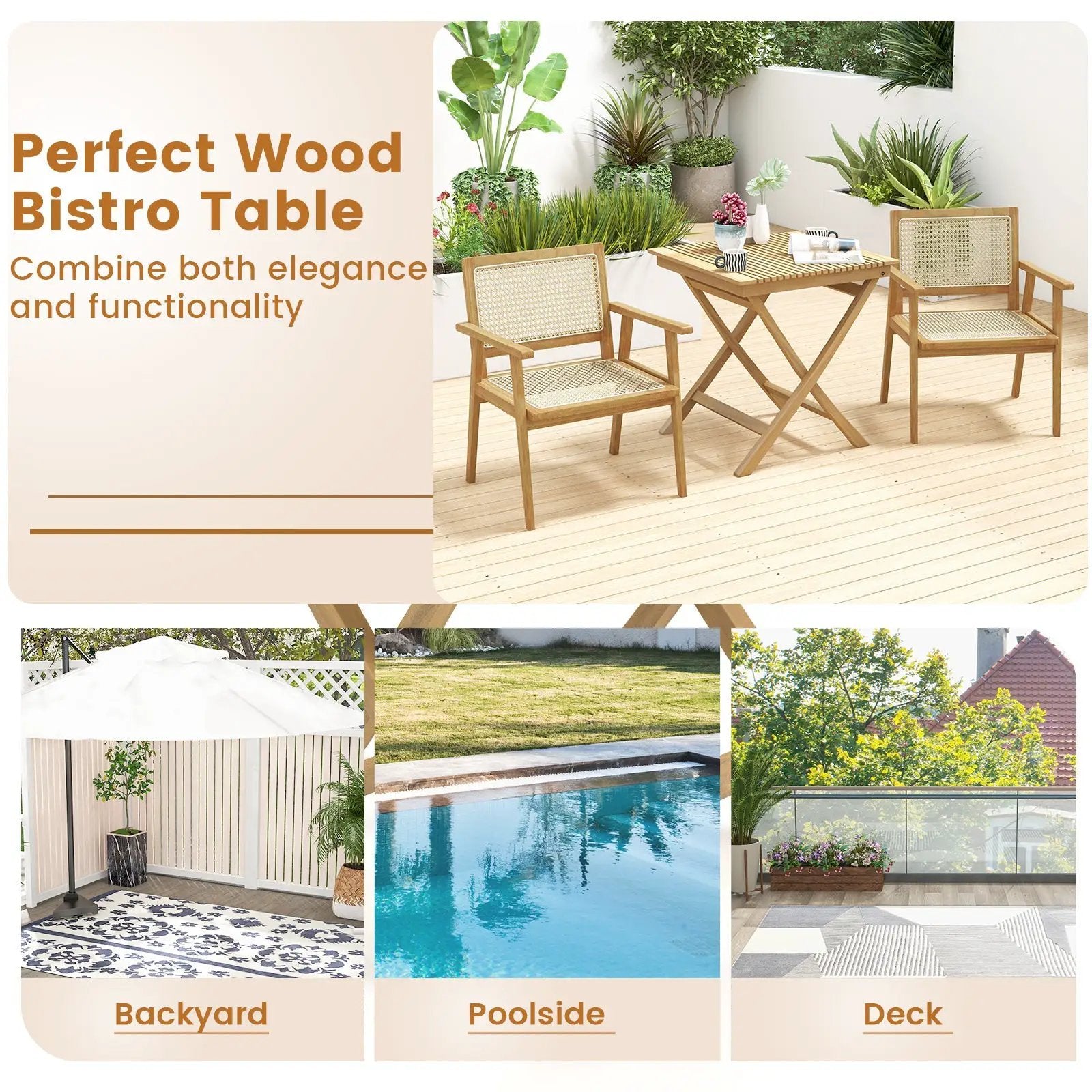 27.5 Inch Indonesia Teak Patio Bistro Table with Slatted Tabletop and Sturdy Wood Frame by DirectDeals