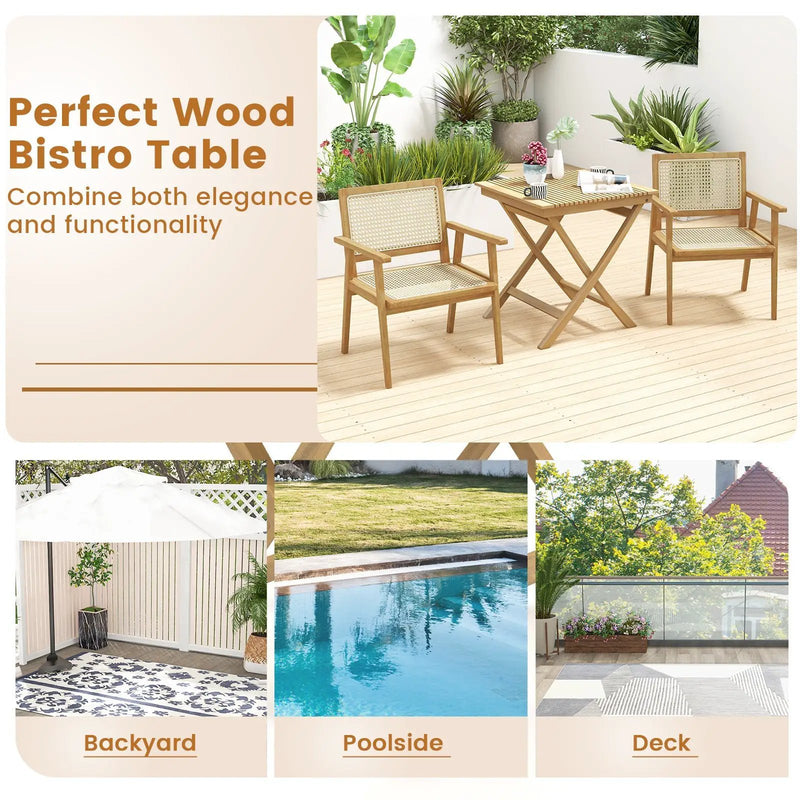 27.5 Inch Indonesia Teak Patio Bistro Table with Slatted Tabletop and Sturdy Wood Frame by DirectDeals